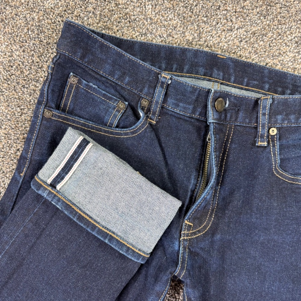 Uniqlo Slim Straight Japanese Kaihara Selvedge Denim Jeans Indigo Mens 31x32